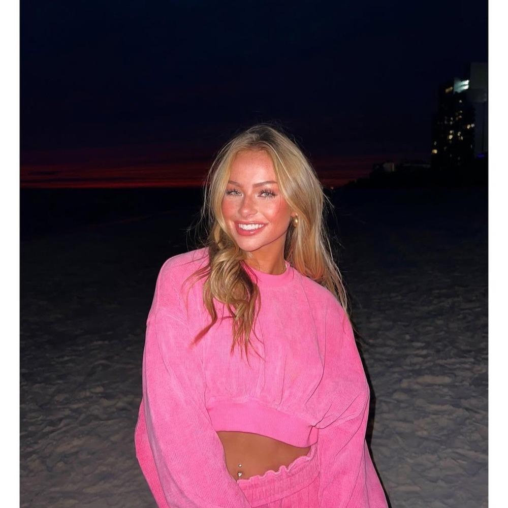Pink Ribbed 2 Piece Set Cropped Long Sleeve Top & Wide Leg Cargo Pants S